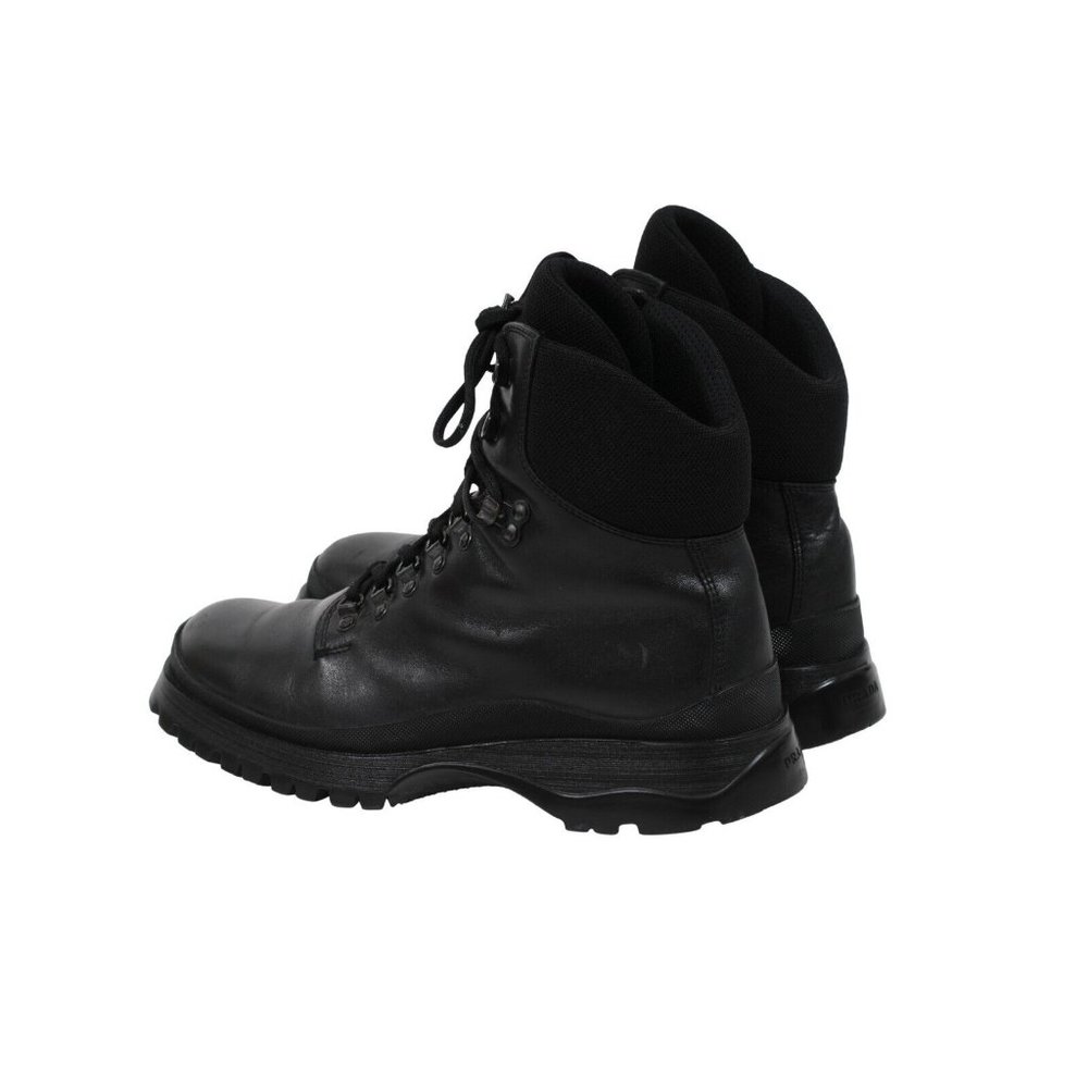 Prada Mens Combat Boots Size US 9.5 UK 8.5 Black Leather Lace Up Hook Eye Hiking - Picture 5 of 11